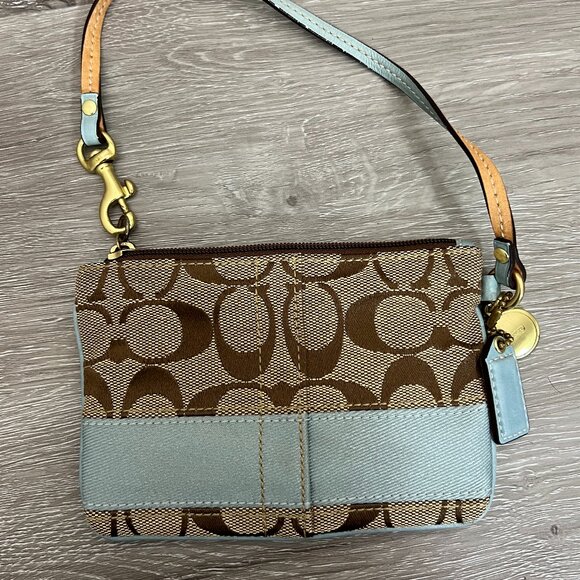 Coach Signature Stripe 40028 Wristlet Pouch Small Clutch - Picture 3 of 3